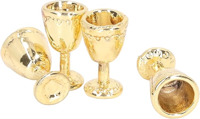 4Pcs Miniature Champagne Wine Glas, Mini Bottles Dollhouse Champagne Set Simulation Miniature Glasses Cups for 1:12 Accessories (4 Gold)