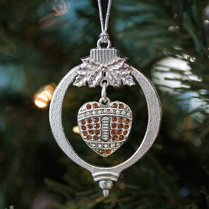 Inspired Silver - Football Heart - Silver Christmas Ornament - Unique Charm Christmas Tree Ornament - Holiday Hanging Decoration