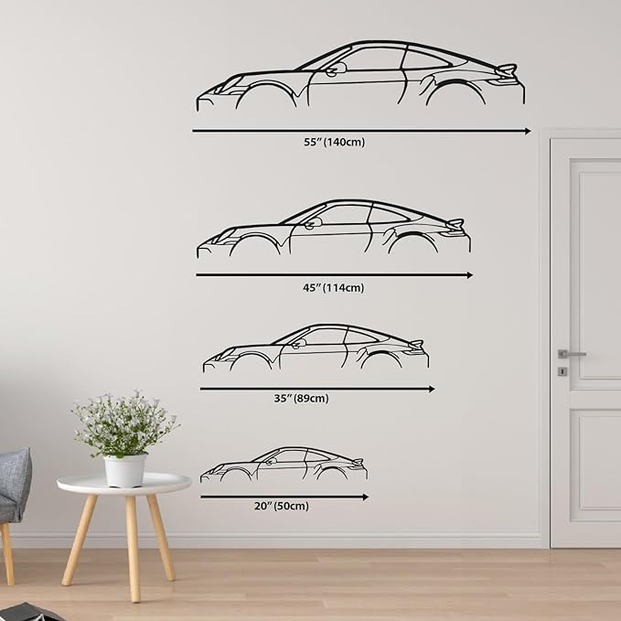 DecoSoul Mustang Metal Car Wall Art, Sports Car, Automotive Silhouette Line Decoration, Minimalist Sculpture for Garage, Indoor Outdoor Wall Hanging, Gift for Boyfriend, (Black - 25 x 5.5” inch)