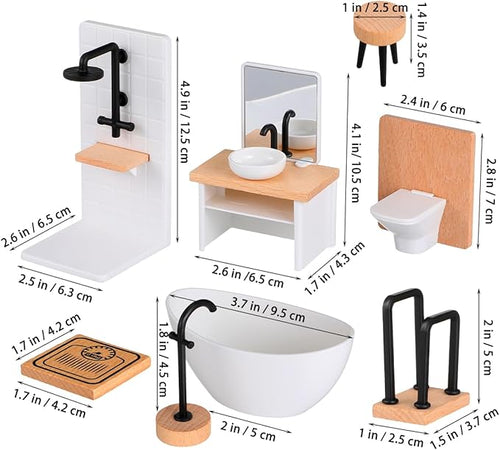 1set Dollhouse Miniature Bathroom Accessories Furniture Bathroom Set with Shower Room Decor Toilet Sink Bath for Dollhouse Mini Bathtub Toilet