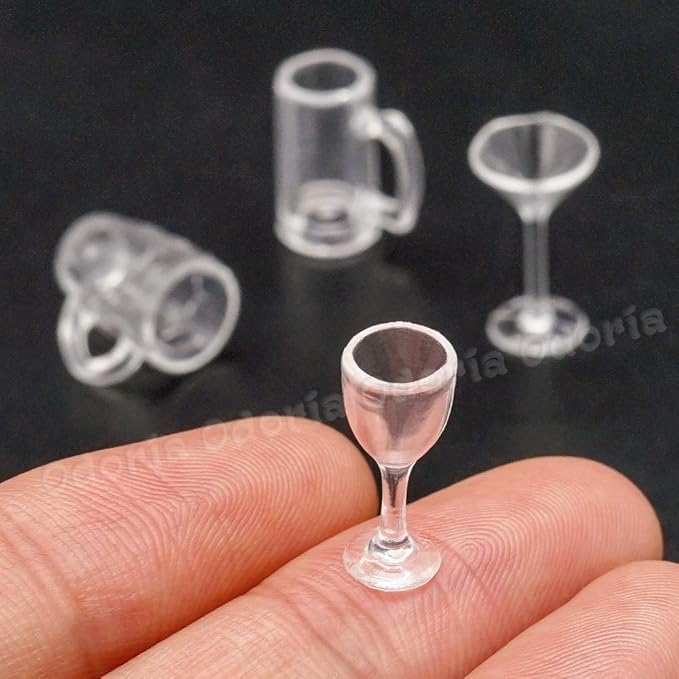 Odoria Dollhouse Drinking Glasses Miniature: 1/12 Scale Wine Cocktail Glass for Kitchen Bar - Mini Beer Mug Stein Highball Glass Clear 4Pcs
