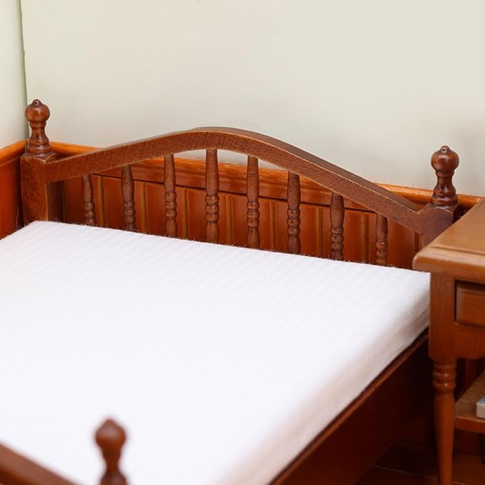 Vintage Wooden Bed, Dollhouse Miniature Bed Decorative 1:12 Mini House Furniture with Realistic Design for Dollhouse Display