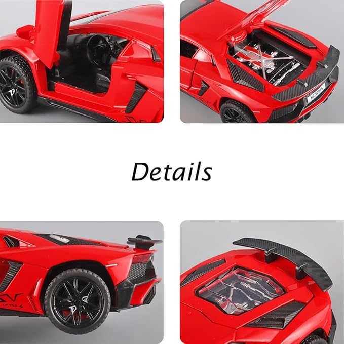 Toy Car Model Red Aventador Pull Back Vehicles Diecast with Light & Sound