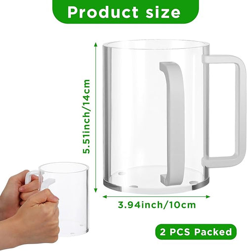 2 Pcs Judaica Hand Washing Cup with Dual Handles for Netilat Yadayim 5" Acrylic Clear Negel Vasser Jewish Ritual Kohanim Holiday Gifts(White Handle)