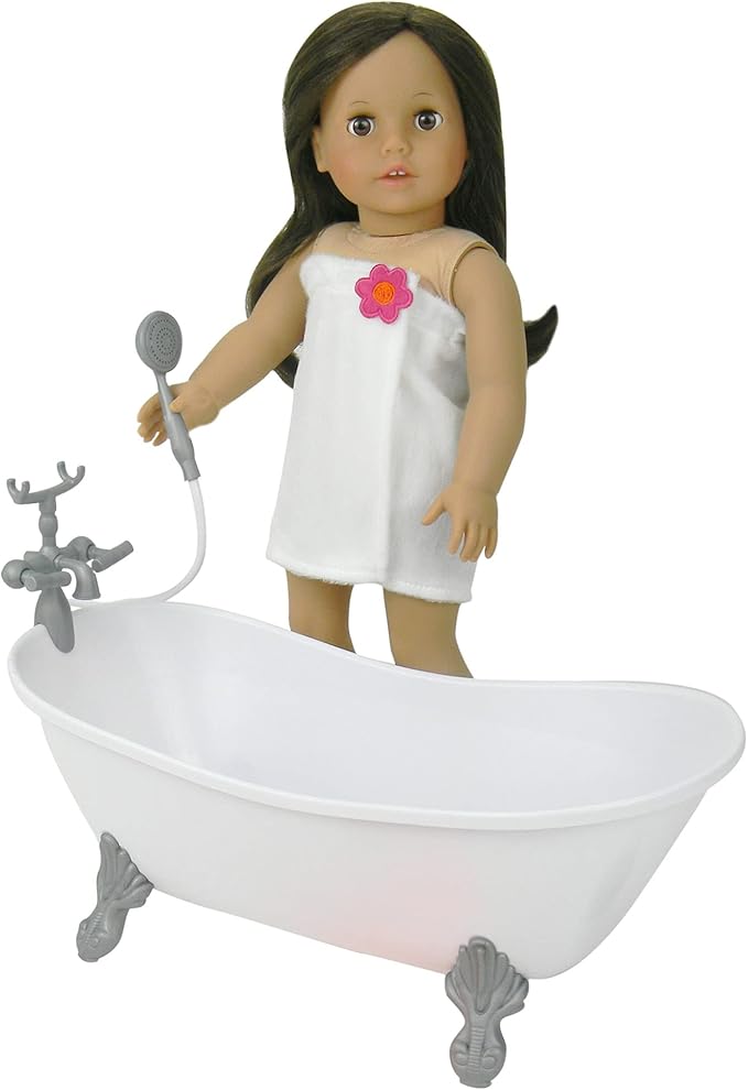 Sophia's Classic White Clawfoot Bathtub with Handheld Shower Head and Faucet Furniture Set for 18" Dolls, White/Silver
