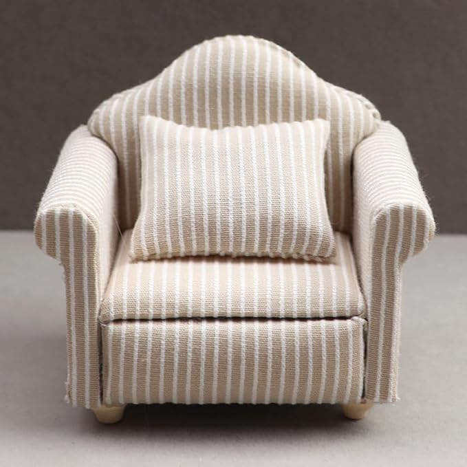 1/12 Dollhouse Couch - Miniature Double & Single Sofa with Pillow, Upholstered Armchair for Living Room or Bedroom Furniture Accessories (1 Set)