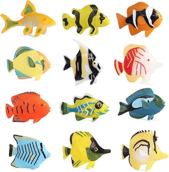 RCOMG 24PCS Tropical Fish Toys, Plastic Sea Creatures Figurines Set, Educational Learning Ocean Animal Figures, Party Favor Miniature Toys Gifts for Boys Girls Kids
