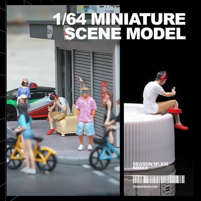 1:64 Scale Boy with Headphones Miniature Figures - Realistic Garage Scene People for Model Car Displays, Diorama Props, and Photography