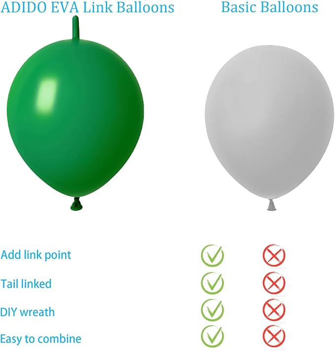 ADIDO EVA Link Balloons Dark Green 12 Inch Latex Quick Linkale Balloon 80 Pcs for Birthday, Halloween, Christmas, Party Festival Decorations