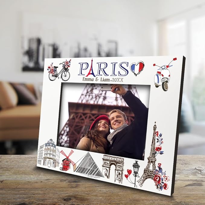 BELLA BUSTA-Personalized Europe Travel Picture Frame– Custom Paris Photo Frame with City & Country-Honeymoon, Vacation, Adventure, Favor Keepsake (Paris (5x7 Horizontal))