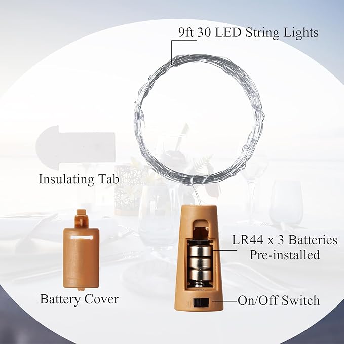 Rtteri 12 Sets Small Empty Wine Bottles with Cork Lights Centerpiece and 30 LED Battery Operated Cork Lights for Birthday Wedding Party Decoration(375 ml,Colorful)