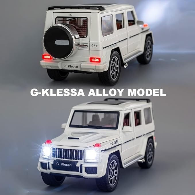 EROCK Exquisite car Model 1/24 Benz G63 AMG Model Car, Zinc Alloy Pull Back Toy car with Sound and Light for Kids Boy Girl Gift (White)