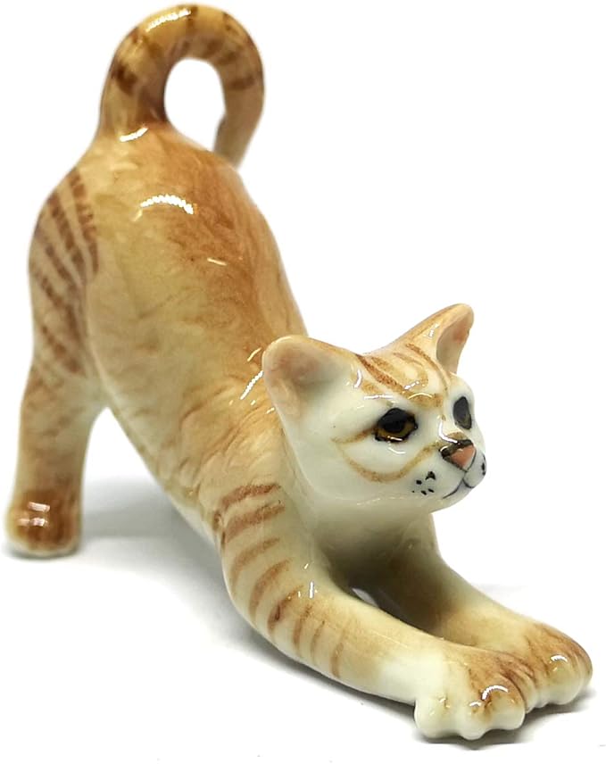 ZOOCRAFT Miniature Collectible Ceramic Brown Cute Cat Figurine Dollhouse Handmade