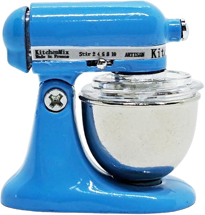 ChangThai Design Tiny 1¼" High Blue Bread Dough Mixer Kneader Machine Movable Figurine Steel and Resin Miniature Decoration Accessories Replica Decorative Collectible Figurines Home Décor Gifts