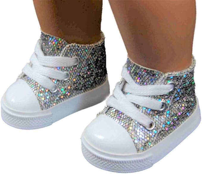 The Queen's Treasures 18 Inch Doll Clothing Shoes, Silver High Top Sneaker, Compatible for Use with American Girl Dolls and Clothes