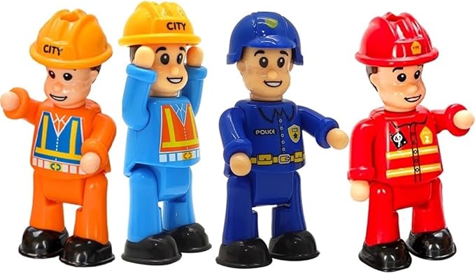 FUNERICA Toy Figures & Playsets - Firefighter, Police, Sanitation, Construction Worker - Play People Figures for Toddlers & Kids - Little People Toy Figurines - Mini People Community Helpers (4-Pack)