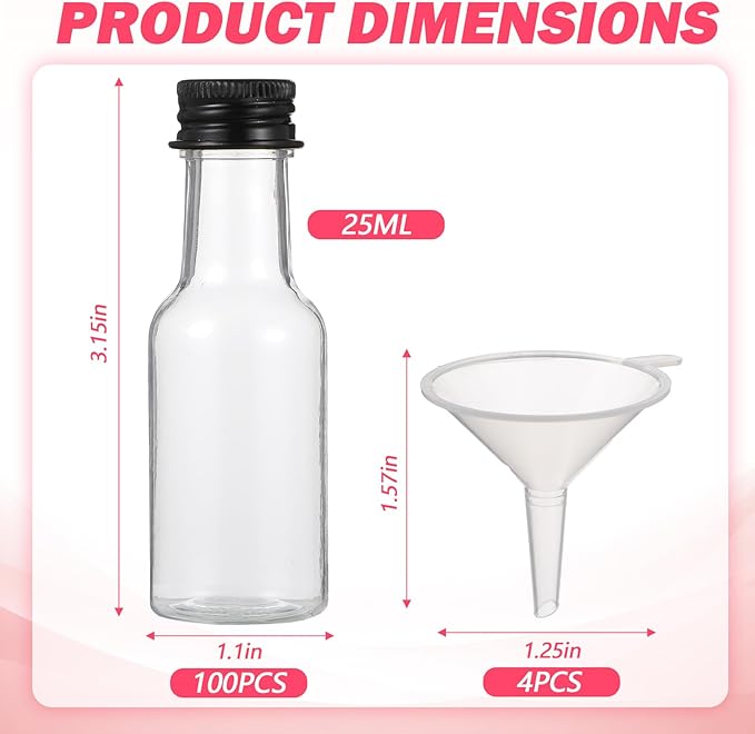 100 Pcs Mini Liquor Bottles Plastic Mini Salad Dressing Bottle Christmas Small Shooter Alcohol Holders with Cap Wine Hot Sauce(0.8 Oz,Black)