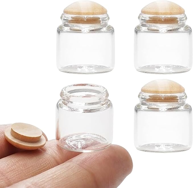 8Pcs Mini Glass Jars 1:6 & 1:12 Scale Glass Bottles Dollhouse Miniatures, 0.79x0.39 Inch Mini Food Containers Empty with Lid for Dollhouse Kitchen Restaurant Scene
