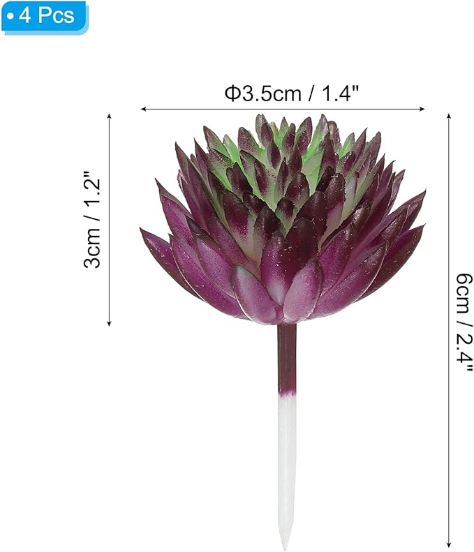 PATIKIL Mini Artificial Succulents, 4 Pack Unpotted Faux Succulent Picks Fake Succulent Plants for Home Landscape Decoration, Dark Purple Green