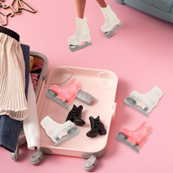 BESTonZON Mini Skate Toys for Dolls 4 Pairs Adjustable Plastic Roller Skates with Accessories Dollhouse Decor DIY Craft