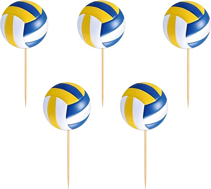 Ercadio 24 Pack Double Sided Volleyball Cupcake Toppers Sport Balls Cupcake Picks Volleyball Birthday Cake Decorations for Volleyball Theme Party Baby Shower Sport Game Party Decorations