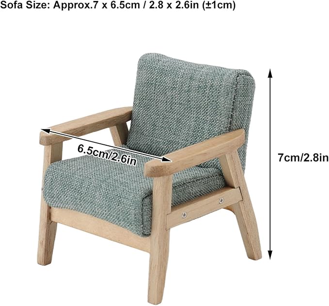 Doll House Sofa 1:12 Doll House Miniature Japanese Single Fabric Armchair Sofa Living Room Furniture Decoration(Grey Green)