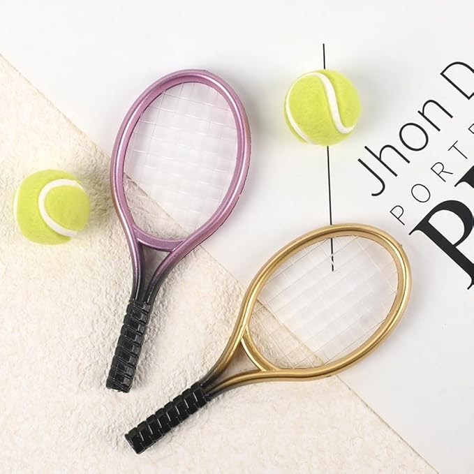 HUIANER Miniatures Tennis Racket 12pcs Mini Tennis Racket Keychain Dollhouse Accessories Sports Mini Tennis Set Mini Dollhouse Kitchen Fairy Garden Cake Topper Decoration