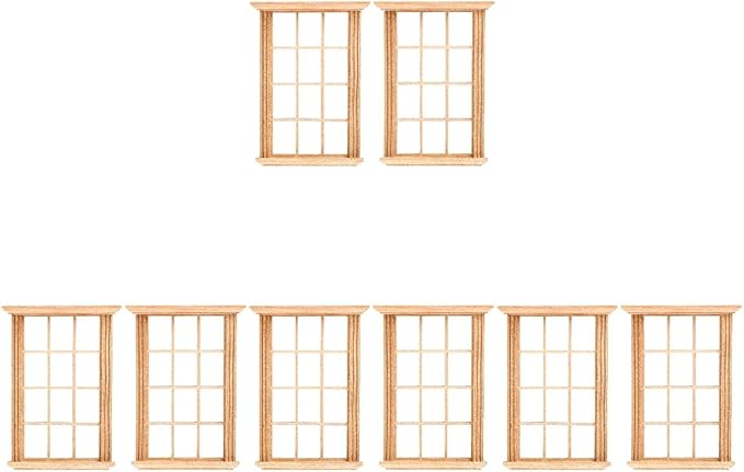 Angoily 1: 12 Scale Dollhouse Windows, 8 PCS Dollhouse Furniture Simulated Twelve Lattice Miniature Wooden Frame Photograph Props, Doll House Windows Model, DIY Bedroom
