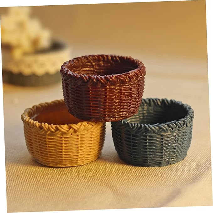 Totority Mini Basket Model 3Pcs Resin Miniature Dollhouse Baskets Creative Storage Ornament for 1 12 Scale Mini House Decor Accessories