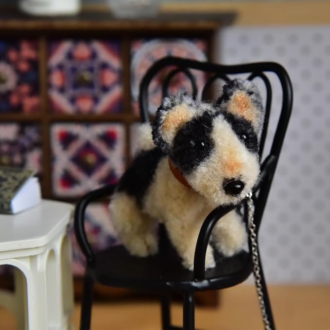 Funky Mini House Miniature Dollhouse Handmade Pipe Cleaner Pet, Mini Doll House Pet Accessory, Cute Pet Craft Gift for Dollhouse Enthusiasts (Black Foxhound)