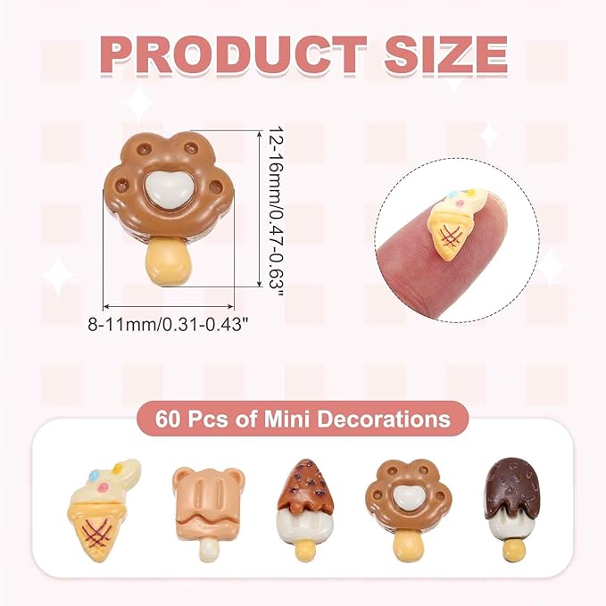 Mini Cute Bear Paw Ice Cream Decor, Miniature Doll Food Crafts for Dollhouse & Landscape & Mini Kitchen & Micro Fairy Garden & DIY Craft Decorations(Chocolate Color, 100pcs)