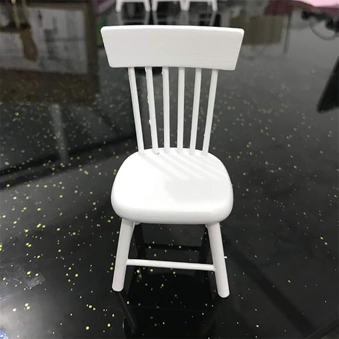 Dollhouse Decoration Accessories, 1:12 Dollhouse Miniature Furniture Wooden White Dining Table Chair Model Set