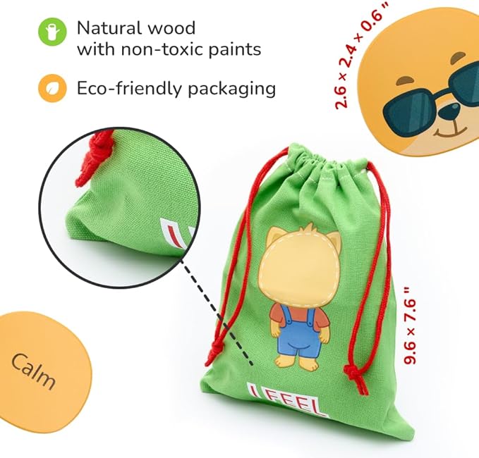 Bimi Boo Emotion Stacking Blocks for Toddlers - Montessori Social-Emotional Learning Toy Set (Set of 14 Wooden Stones)