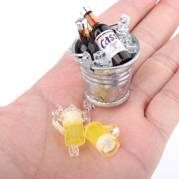 AMLESO 1:12 Dollhouse Ice Bucket Wine Bottle Model Pub Decor
