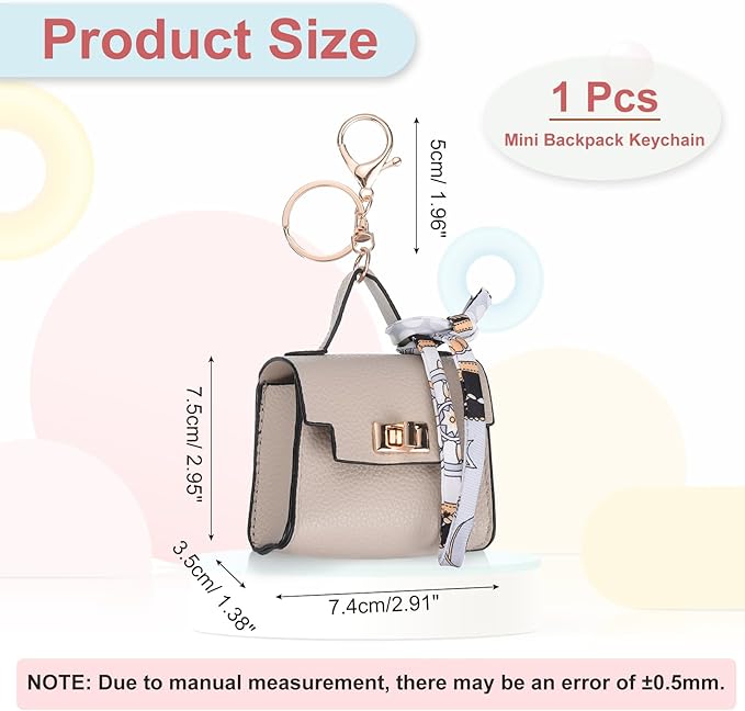 PATIKIL Mini Backpack Keychain, Cute Coin Purse Keychain PU Leather Backpack Purse Key Chain Little Earbud Bag Keychains for Women Mini Card Data Cable Organizer, Beige