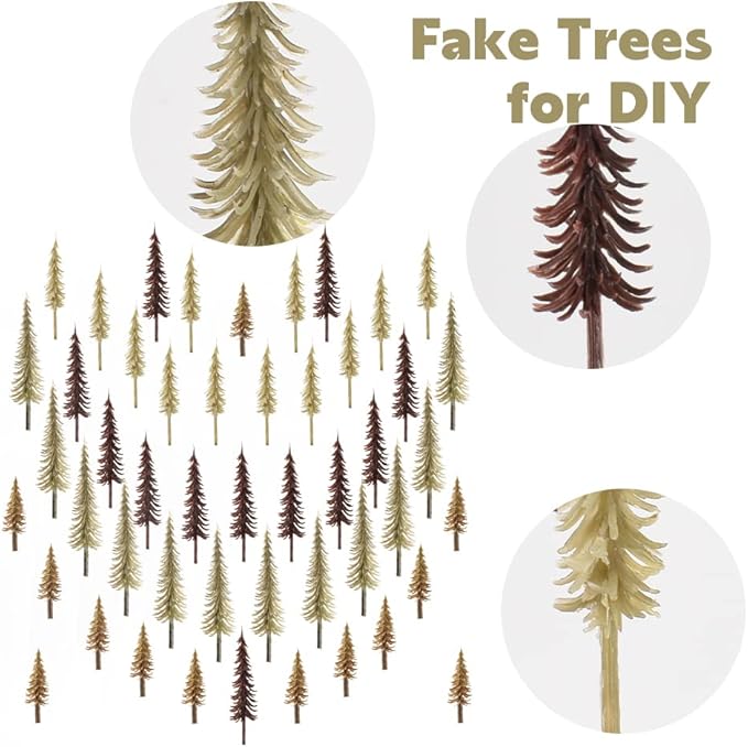LUEYAO Mini Model Miniature Trees Mixed Train Scenery Architecture Fake Trees for DIY Crafts Building Model Scenery Landscape Brown 1.8-3.9 inch 48 PCS