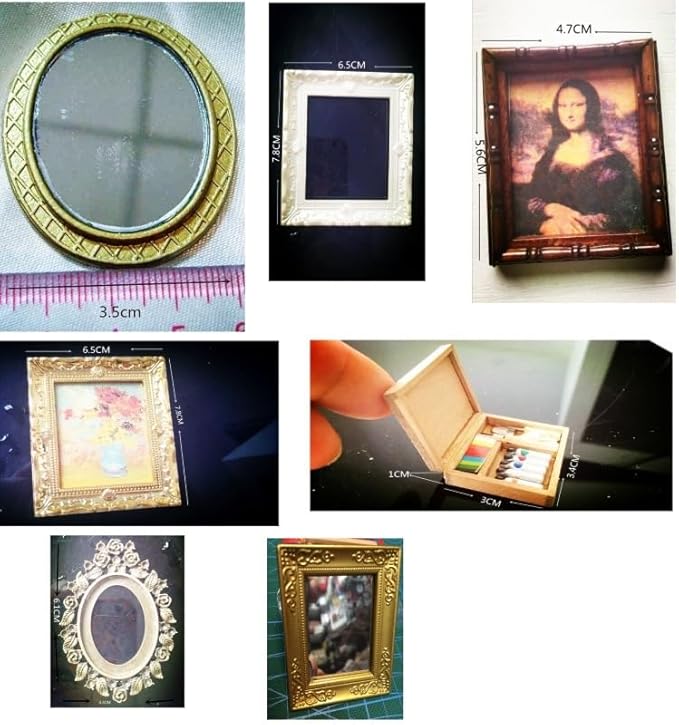 Miniature Dollhouse Mirror European Frame Mirror Dollhouse Victorian Baroque Wall Decor Miniature Bedroom Mini Furniture Accessory for 1/12 Dollhouse Decor