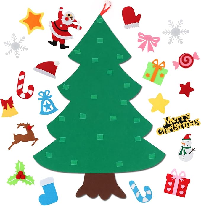 CASA CLAUSI Felt Christmas Tree for Kids DIY Christmas Decorations 2.6ft Xmas Gifts Ideas Kids Party Supplies Home Door Hanging Decor 22 Pcs