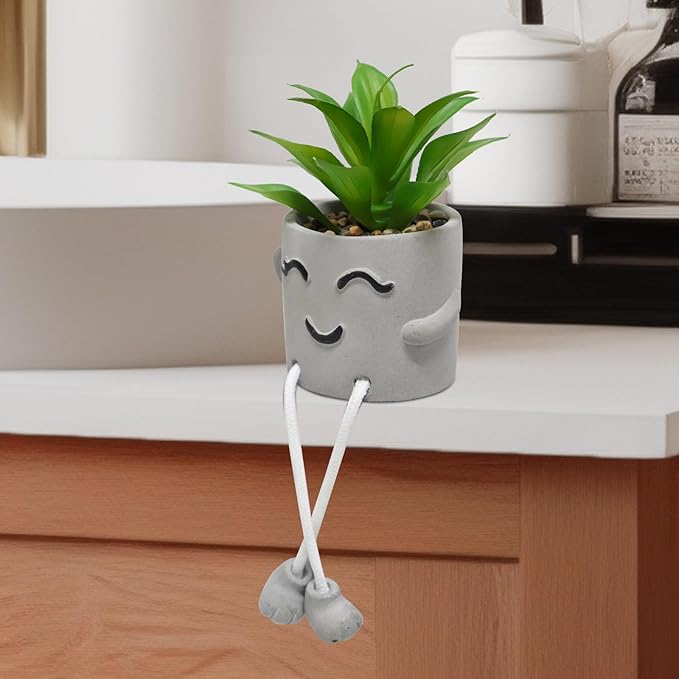 SEMSOIIO 2PCS Fake Succulents, Artificial Plants Bathroom Decor, Mini Plants Shelf Decor, Small Desk Plant for Home Decor, Cute Faux Plants Office Decor, Fake Plants for Women Desk