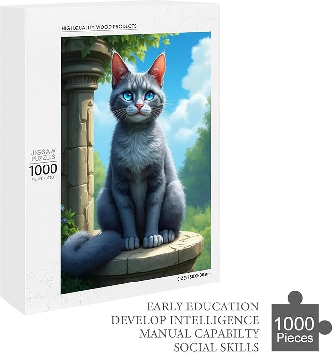 Jigsaw Puzzles for Adults 1000 Piece - Cute Russian Blue Cat Animal Themed Wooden Puzzle,Puzzle Games,Stress Relief Games,Funny Puzzles，Unique Gifts for Wall Art，Family Puzzles，Educational Games