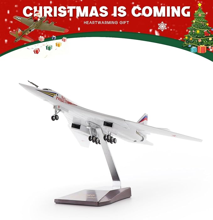 Tupolev Tu-160 Blackjack Bomber 1/144 Diecast Metal Aircraft Model Kits Soviet Union Military Fighter Pre-Build Replica Airplane Model with Stand for Collections or Gift