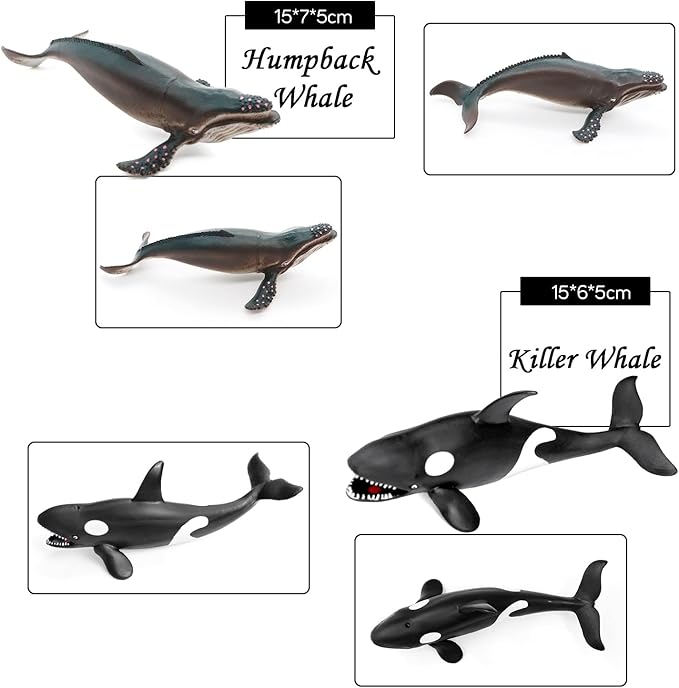 Sea Animal Toy Set, 8 pcs Animal Sea Figures Ocean Toy for Kids, Realistic Set for Sea Lovers, Includes Great White Shark, Dolphin, White Shark, Whale for Age 3+, Gift for Christmas