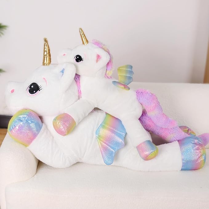 24 Inch Big Unicorn Stuffed Animal Plush Toy Pillow, Cute Soft Giant Unicorn with Rainbow Wings Large Doll, Gift for Children Girls Boys Kids Valentine Birthday Christmas