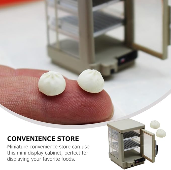 LOGOFUN Miniature Bakery Case Dollhouse 1:12 Scale Mini Insulated Cabinet with Mini Steamed Stuffed Buns Model for Dollhouse Bread Shop Accessories