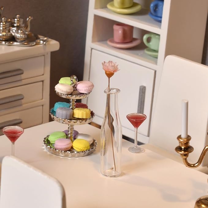 iLAND Miniature Dollhouse Accessories for Dollhouse Furniture, Glass Vases w/Dried Flowers Set (Pretty 5pcs)