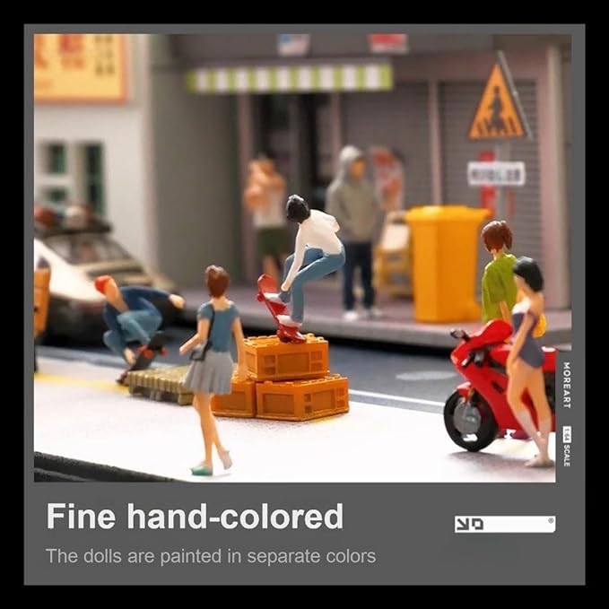 1:64 Scale Hand-Painted Resin Skateboard Girls - HO Compatible Diorama Model for Train Scenes, Architectural Displays, Collectors & Hobbyists