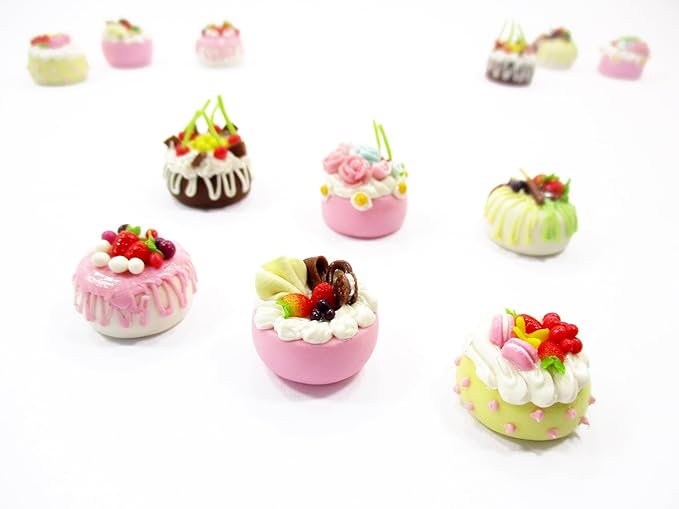 Dollhouse Miniature Food 6 Mixed Fruit Flower Cake 1.8 cm Mini Tiny Bakery 16243