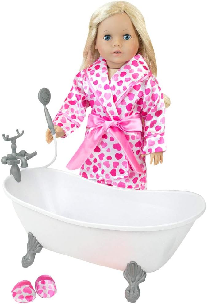 Sophia's Classic White Clawfoot Bathtub with Handheld Shower Head and Faucet Furniture Set for 18" Dolls, White/Silver