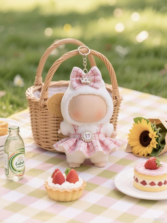(6-Pack) 17cm Clothes Set, Black & Light Pink & White & Blue & Hot Pink & Purple Plaid Dress Outfit, Stylish Dress and Hairpin Set for 17cm Doll Dress Up, Adorable Doll Accessories