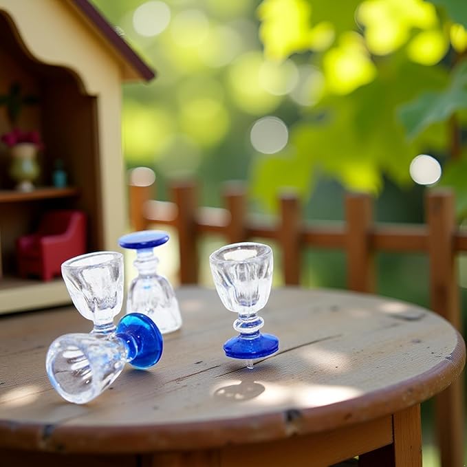 4Pcs Lovely Miniature Wine Glass Set for Dollhouse, 1:6 1:12 Scale, Ideal for Creating Realistic Dining Scenes，Dolls House Blue Stem Wine Glasses Miniature Bar Dining Room Accessory